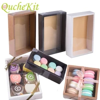 10pcs kraft gift box clear pvc window macaron cookie candy cake packaging box with transparent lid christmas wedding party favor