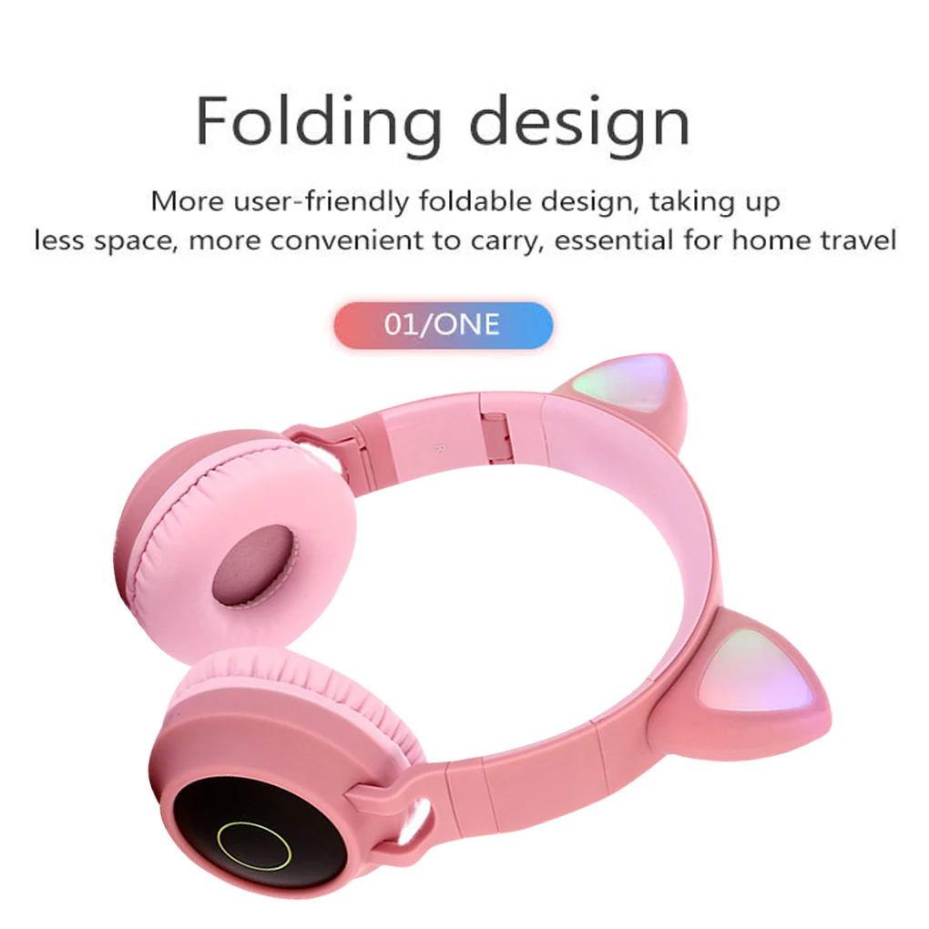 LED Cute Ear Noise Cancelling Headphone Bluetooth 5.0 Headset 3.5mm with Microphone | Электроника