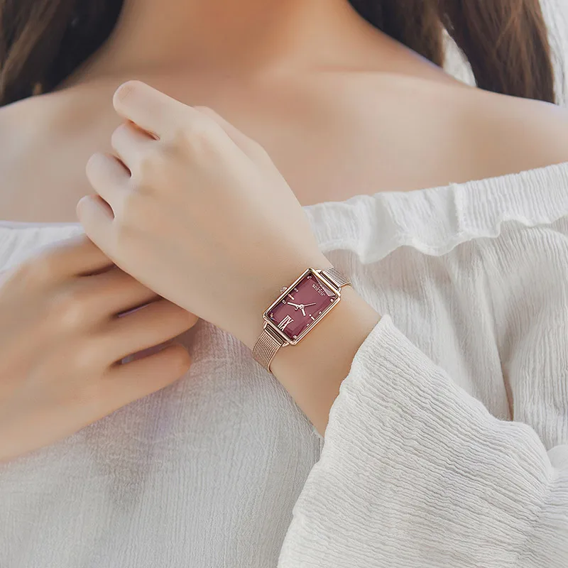 Часы Julius прямоугольные часы винно-красные женские тонкие кварцевые модные