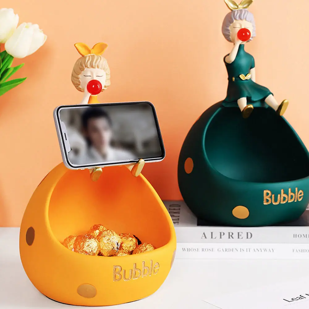 

1Pc Resin Craft Adorable Girl Desktop Adornment Storage Ornament (Green)