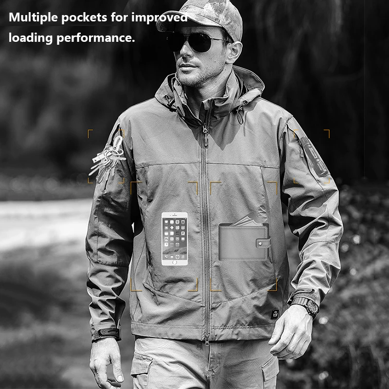 Мужская тактическая куртка с капюшоном SoftShell уличная альпинистская кемпинговая