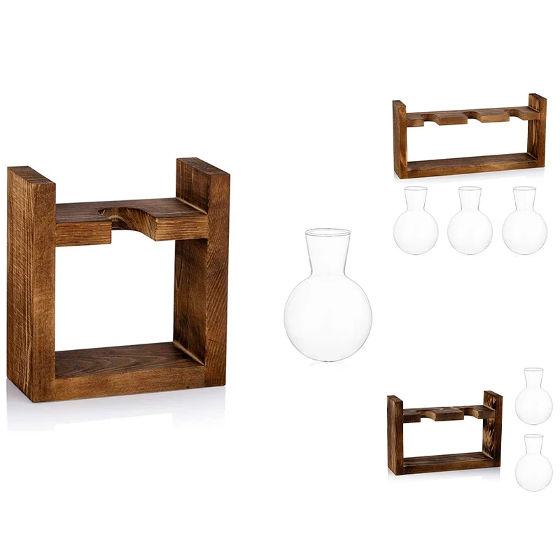 

Propagation Station Glass Planter Vase Terrarium Tabletop Plants Desktop Spherical Shape Glass Vase Wooden