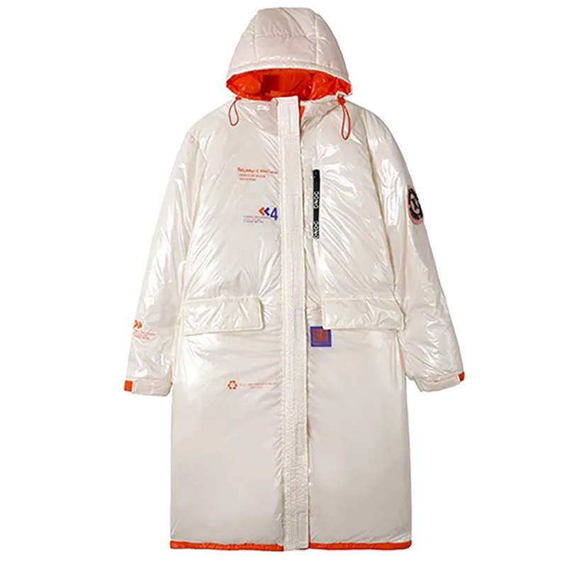 Женский Длинный блестящий пуховик 90% белого утиного пуха верхняя одежда с