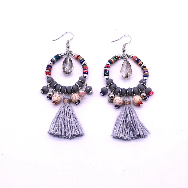 Новые богемные этнические висячие серьги с бусинами и кисточками для женщин модные ювелирные изделия