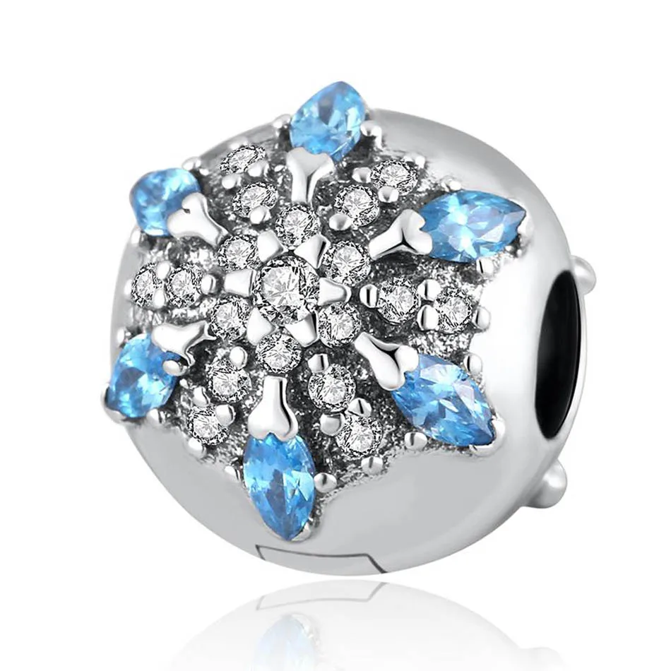 

Подлинные серебряные бусины S925, ювелирные изделия «сделай сам», кристаллические клипсы со снежинками, застежки, подходят для женских брасл...