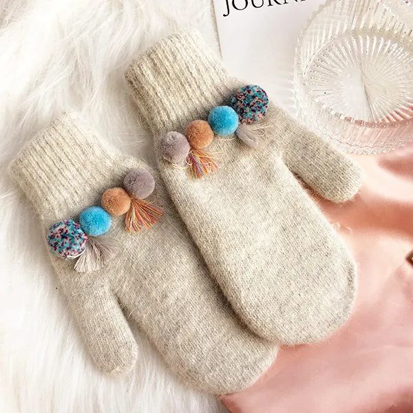 

Winter Warm Rabbit Fur Gloves High Quality Knitted Gloves Tassels Plush Gloves Women Wittens Winter Gifts