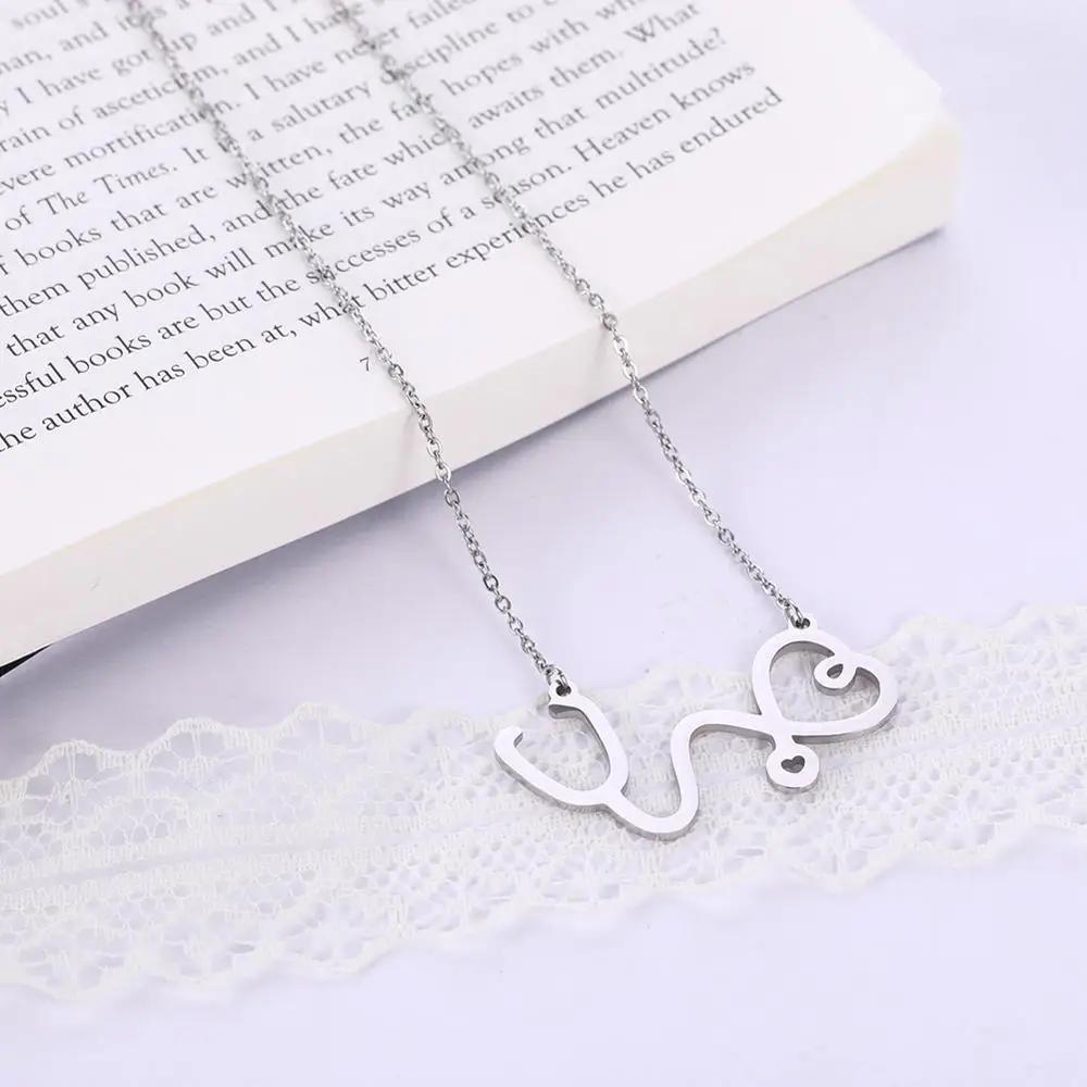 My shape Stethoscope 316L Stainless Steel Necklace Silvery Women Necklaces Pendant Choker Jewelry Fashion Gift For Girls | Украшения и