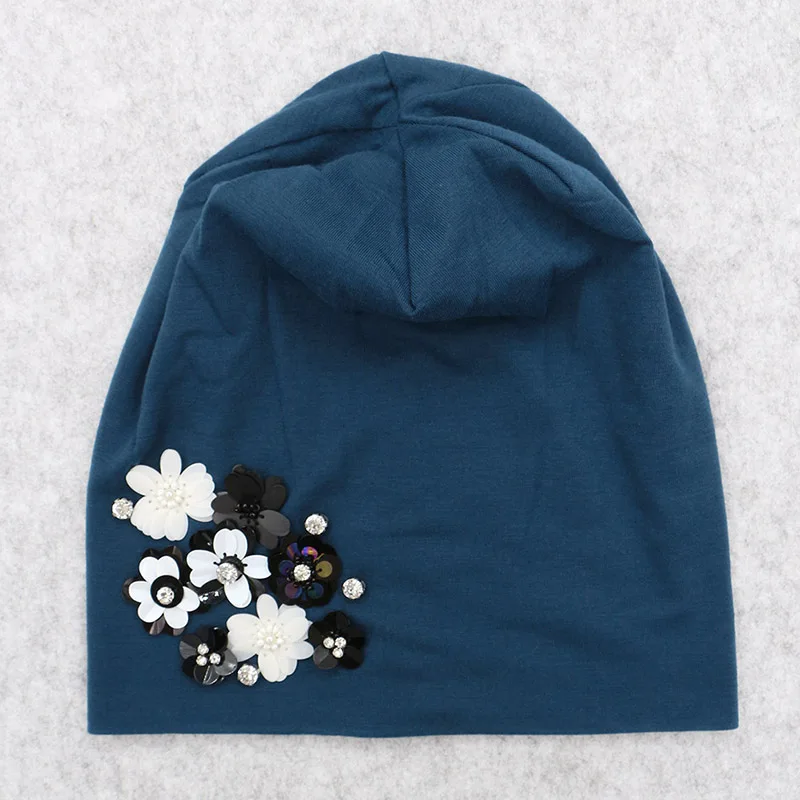 blueish GZHILOVINGL, брендовая вязаная шапка, s, весна, зима, осень, хлопок, с цветами, для женщин, девочек, Skullies Beanies, одноцветная, простая шапка - Цвет: blueish