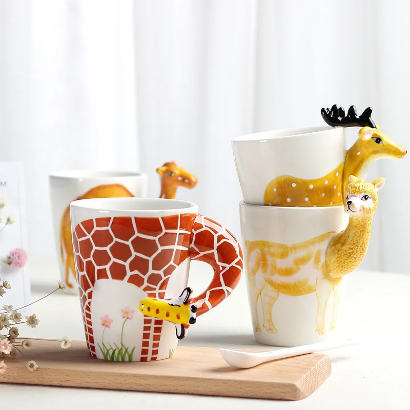 Seramik kupa yaratıcı karikatür üç boyutlu el-boyalı hayvan saplı süt kahve kahvaltı bardak ev dekor mutfak eşyaları