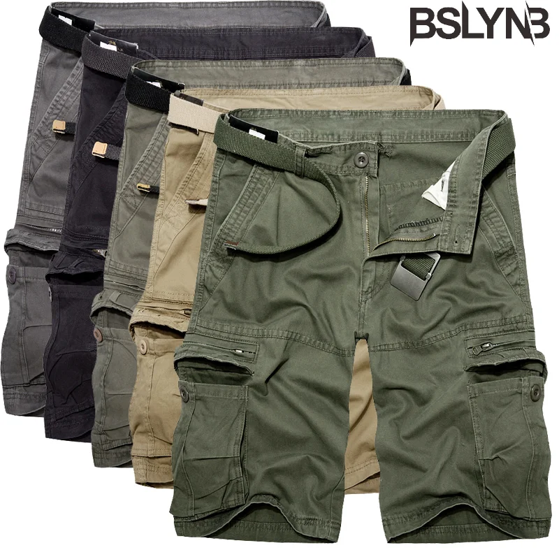 

Шорты-карго мужские с множеством карманов, хлопок, свободные пляжные бермуды, без ремня, модные штаны в армейском стиле, на лето