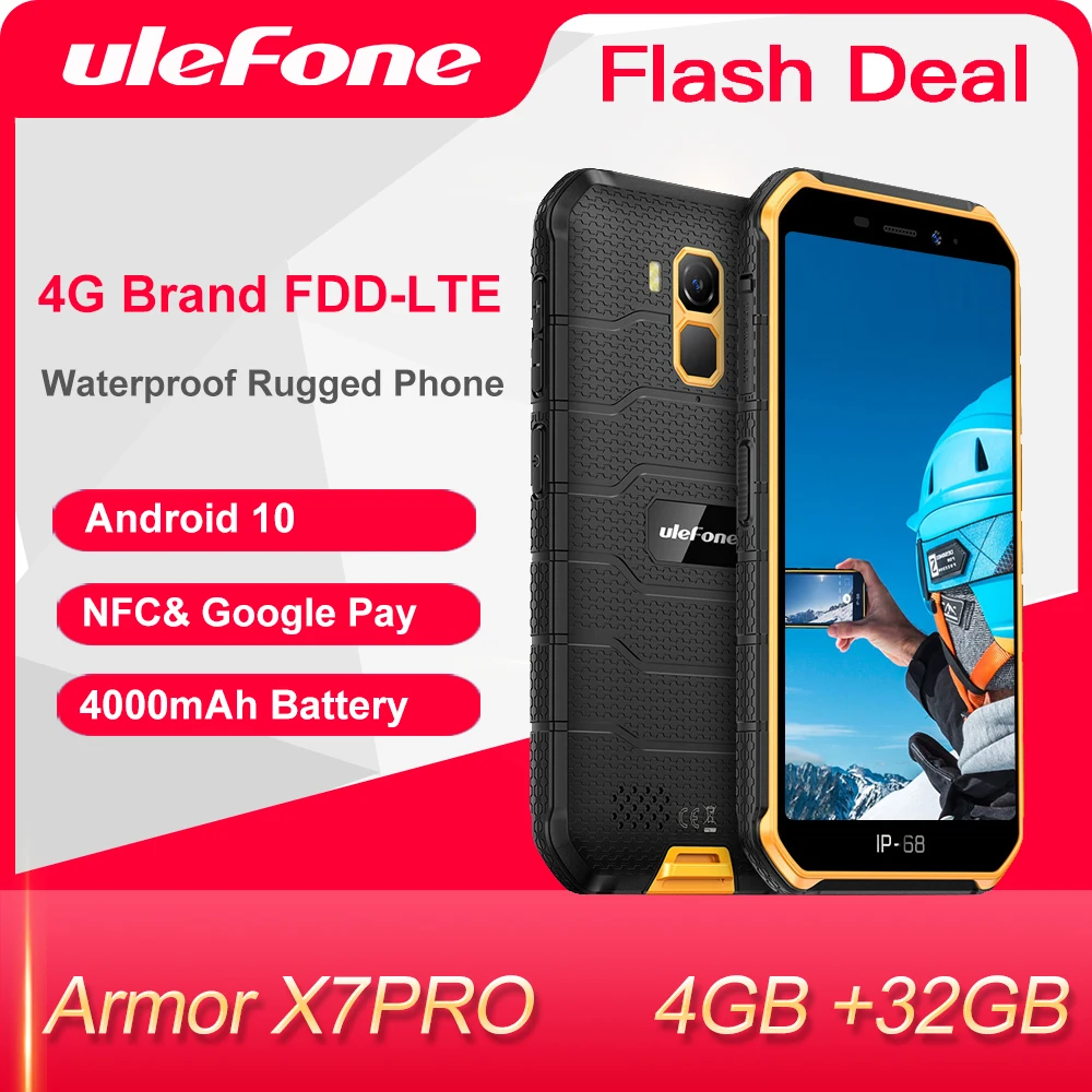 Ulefone Armor X7  Pro Rugged Smartphone 4GB RAM Android 10 Cell Phone IP68 Quad-core  NFC 4G Mobile Phone Waterproof