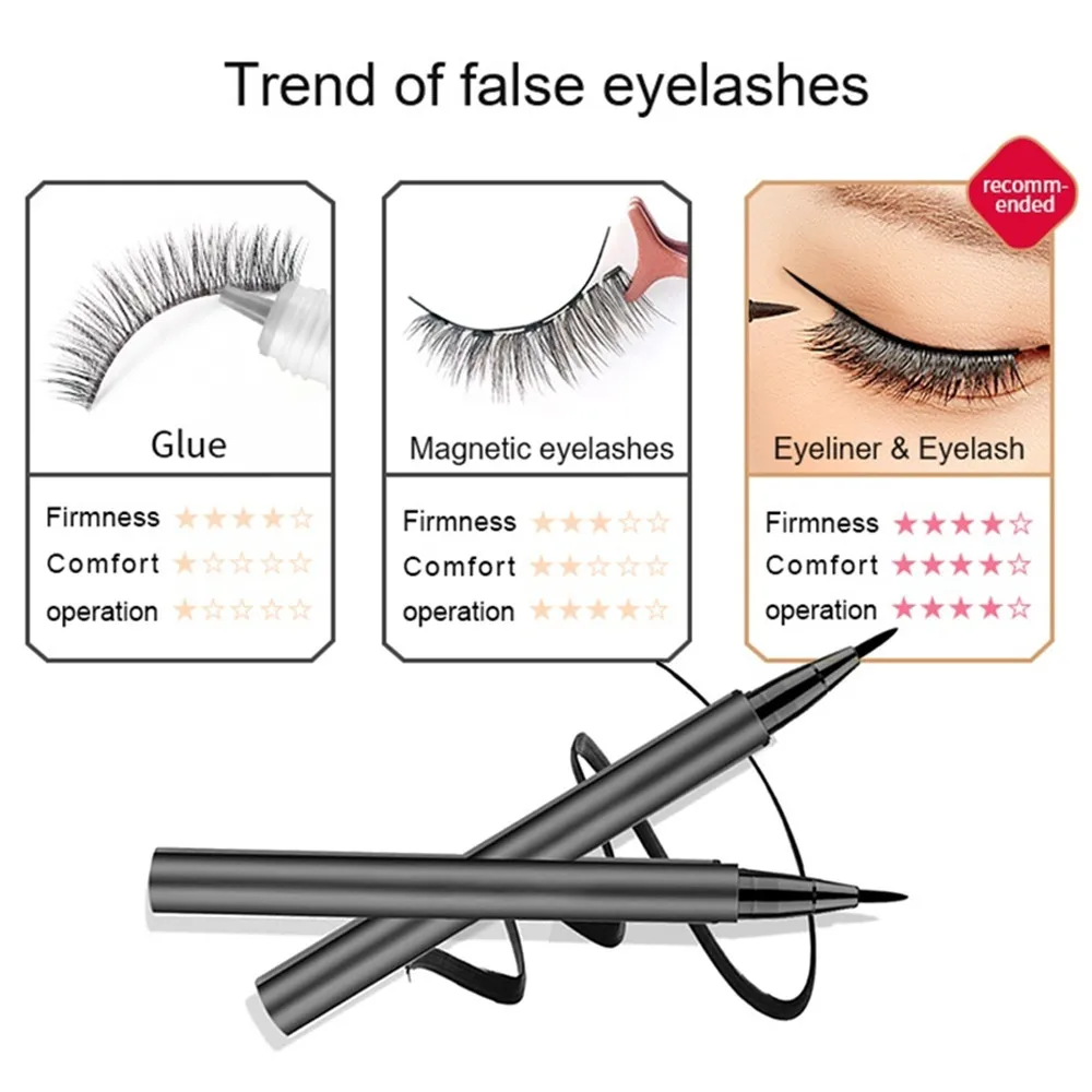 1Pc 3 In 1 Magic Self-Adhesive Black Eyeliner Waterproof Non-Blooming Quick-Drying Three-In-One Sticky Liquid Eyelashes |