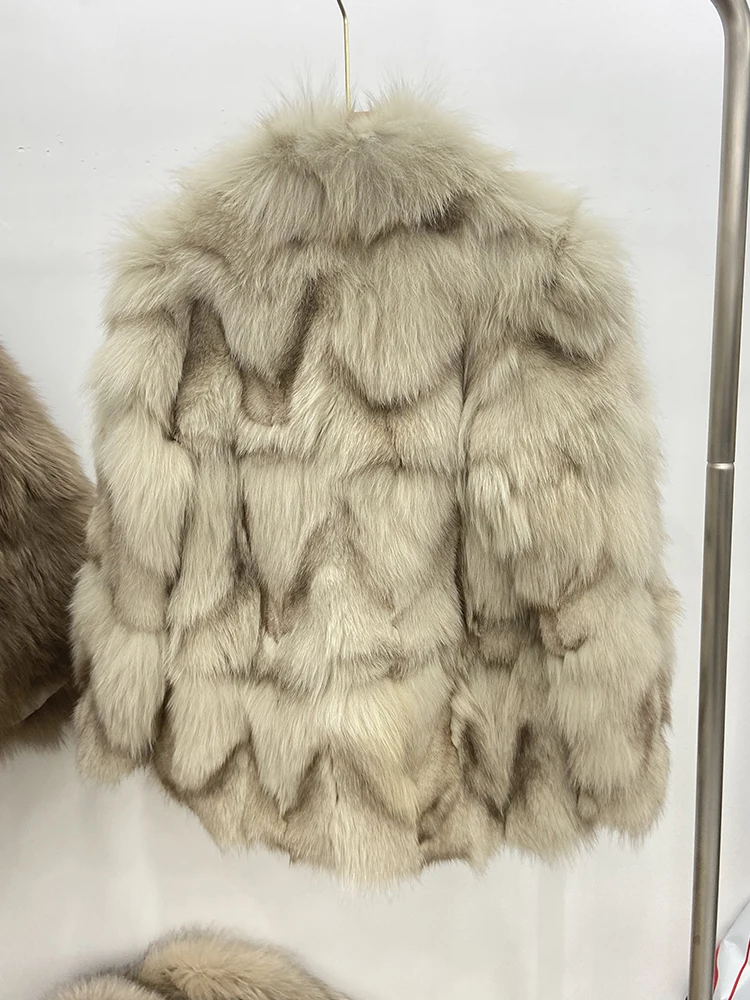 Women Natural Real Fox Fur Short Jacket Coat Winter Warm Long Sleeves Jacket Girl's Casual Overcoat rf1