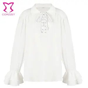 Рубашка мужская с отложным воротником, модная блузка с длинными рукавами-фонариками, с лентой, однотонная свободная, в стиле бойфренда, весна-осень