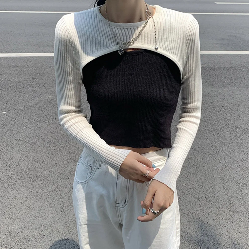 

Летняя куртка из двух частей в японском и корейском стиле 2021, модная повседневная дизайнерская простая черная куртка с длинным рукавом