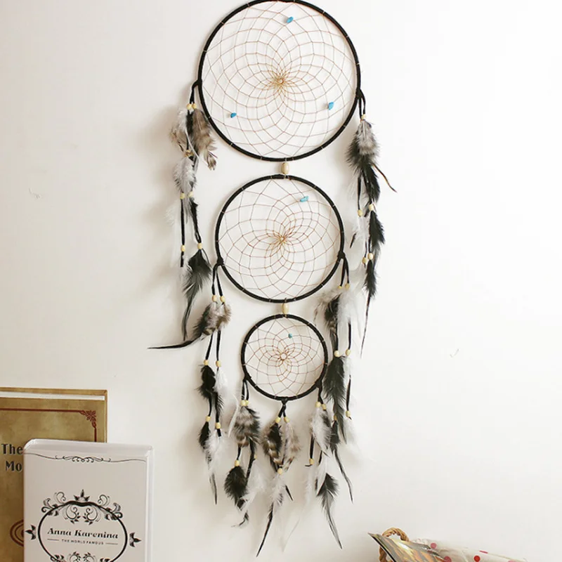 Rose red feather three ring big dream catcher home wall hanging handmade mother's day gift XR054 | Дом и сад