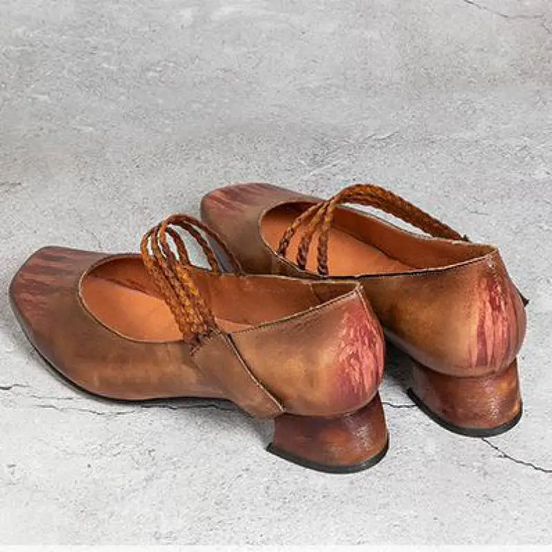 

YourSeason Summer Pumps Women Shoes 2020 Autumn Hook Loop Genuine Leather Square Toe Casual Sewing Concise Ladies Retro Shoes