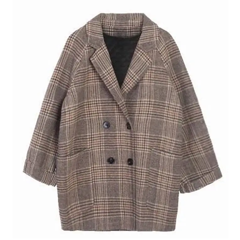 

Korean retro Plaid short short tweed coat for women in autumn and winter of 2021