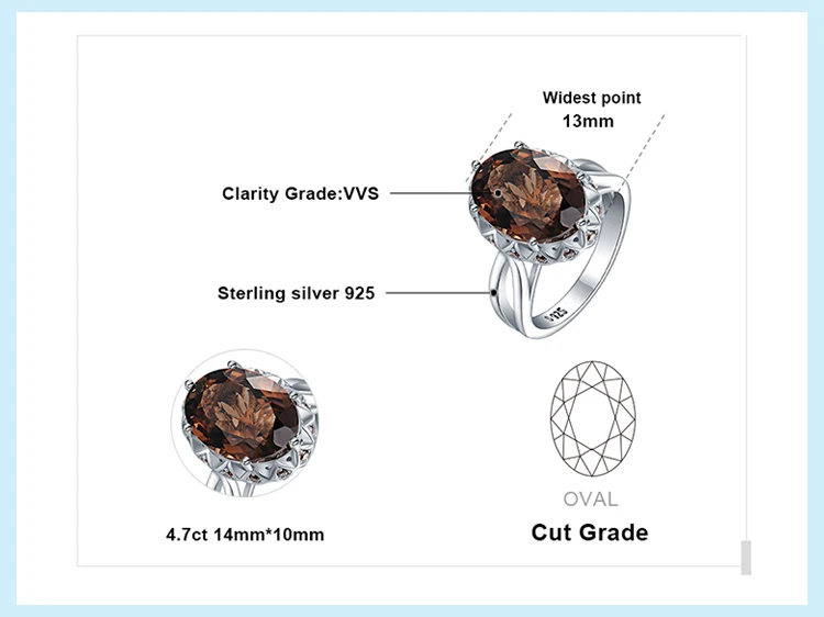 JewelryPalace 5.7ct Овальный Форма создан дымчатый кварц Solitaire коктейльное кольцо 925 пробы серебро Чай Хрустальный Цветок обручальное кольцо