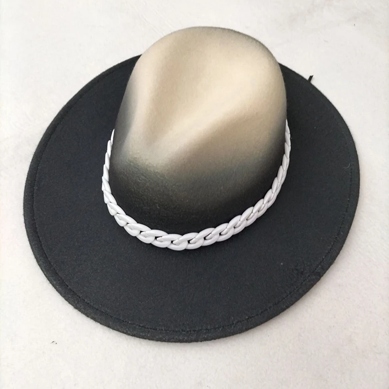 

fedora hat women Wide Brim Gradient color designed panama vintage artificial jazz cap Black Derby panama caps women winter hats