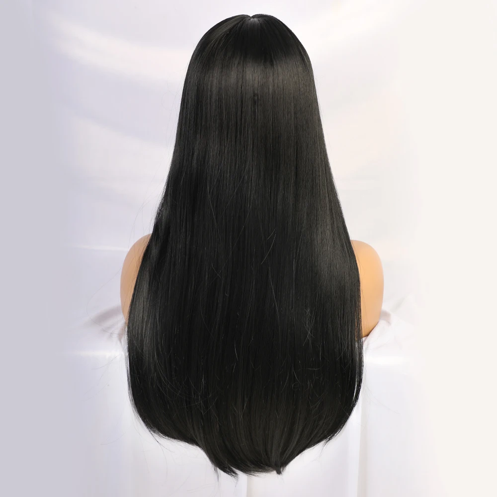 Длинные прямые синтетические парики коричнево синие серые волосы омбре с челкой