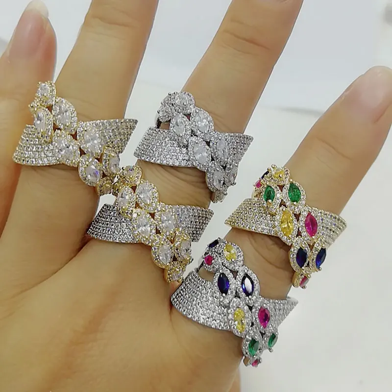 

New Brand Fashion Luxury Bagutte Cut 3 Rows Rings with Zirconia Stones 2021 Women Engagement Party Jewelry High Quality