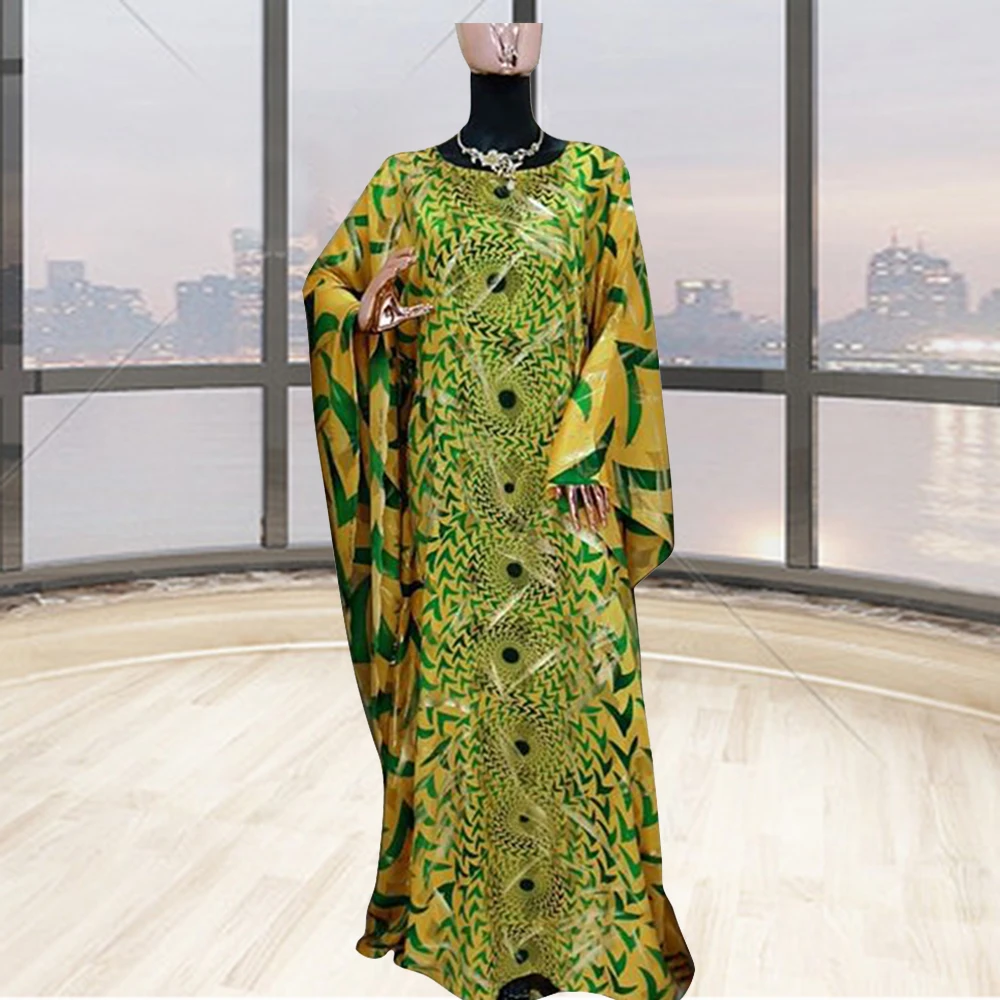 Платье Макси женское с круглым вырезом и принтом рукавом летучая мышь |