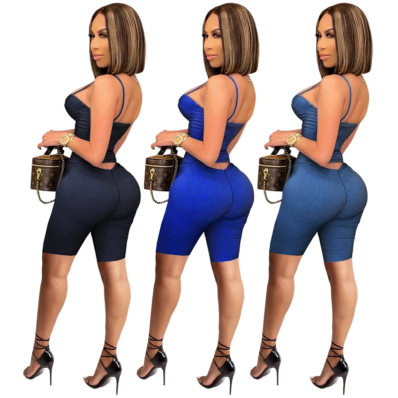 

Summer Clothes Two Piece Set Women Fashion Sexy Imitation Denim Sleeveless Tube Top+Shorts Sets Club Outfit Streetwear Wholesale