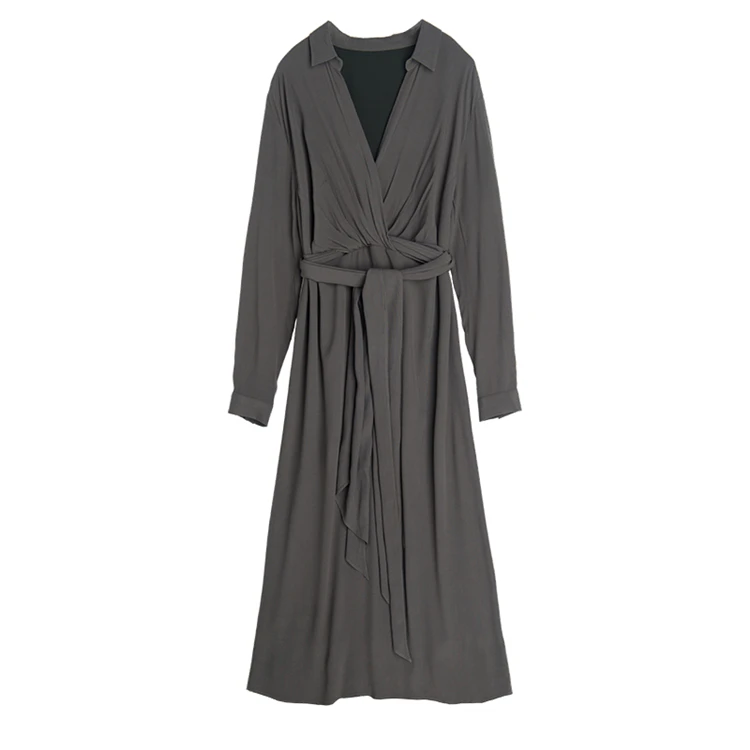 Женское однотонное платье миди Colorfaith элегантное с длинным рукавом v образным