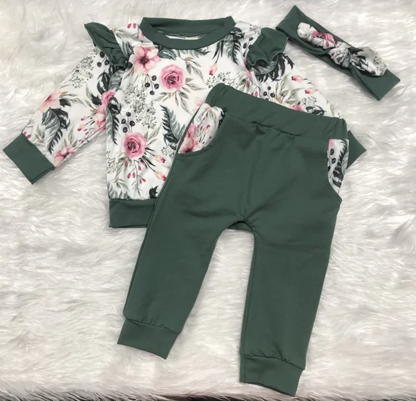 Осенний костюм для маленьких девочек от 0 до 24 месяцев топ с цветочным принтом