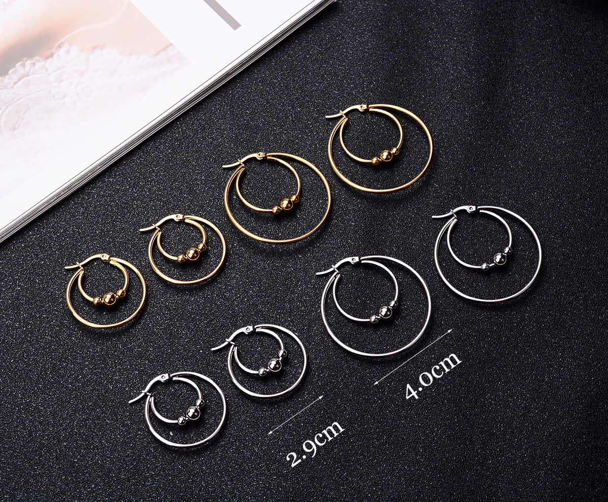 New Trendy Metal Beads Drop Earrings For Women Stainless Steel Smooth Exaggeration Round Circle Ball Earrings Fashion Jewelry