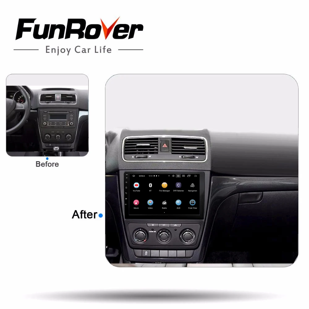 Автомобильный мультимедийный плеер Funrover 2.5D + IPS 2 din Android 9 0 для Skoda Yeti 2014 2015 2017 dvd gps
