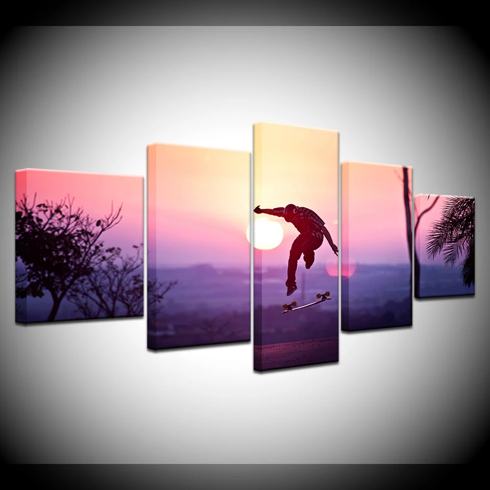

Modern 5 Pieces Modular Art Skateboard teenager Printed Canvas Painting Living Room Wall Sports Art Pictures Free Shipping