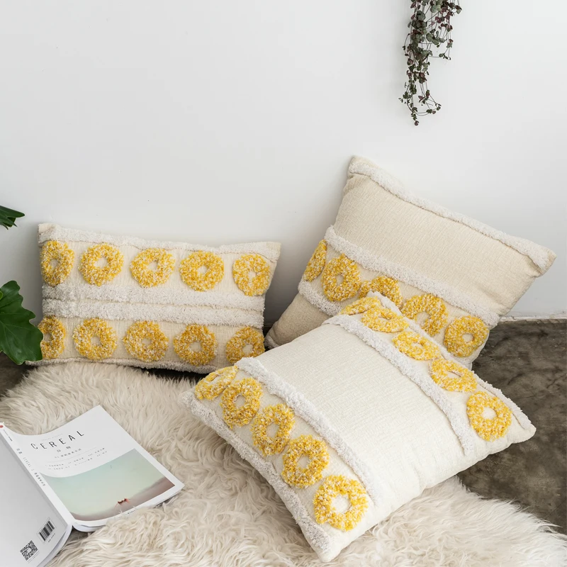 

Moroccan Style Cushion Cover Circle Yellow Ivory Pillowcase Chenille Soft Pillow Cover 45x45cm/30x50cm Home Decoration