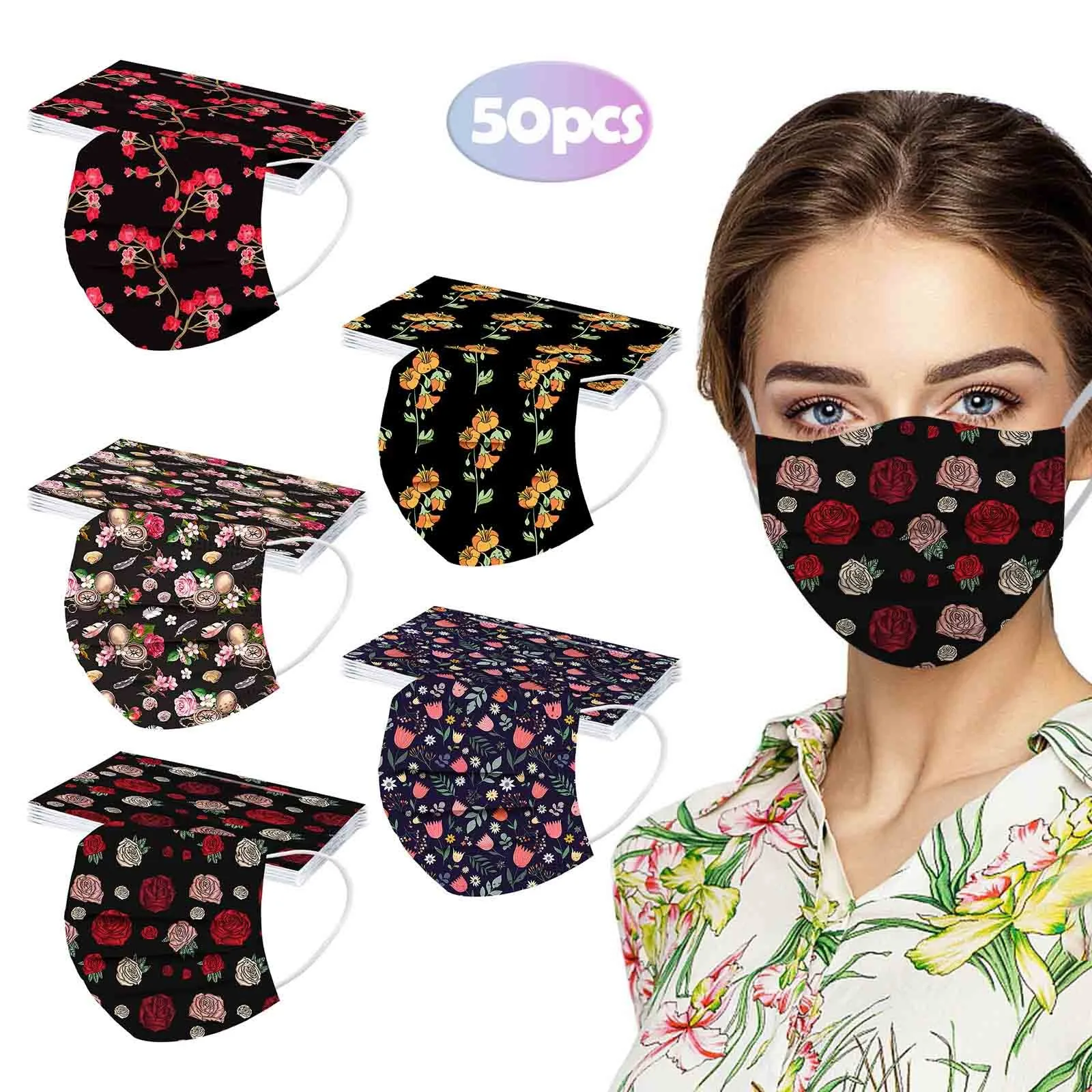 

50pc Adult Face Mask Unisex Disposable Fabric Facial Маска Non-woven 3ply Ear Loop Mascarilla Reutilizable Party Face Mask