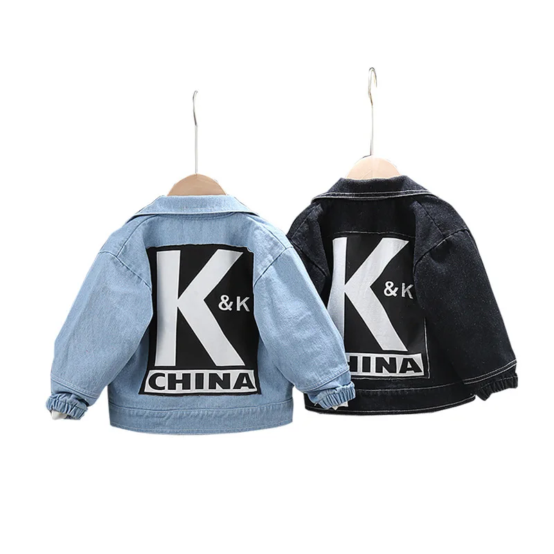

New Spring Autumn Children Fashion Clothes Baby Boy Girl Lapel Letter Jeans Jacket Kids Infant Clothing Toddler Casual Tracksuit