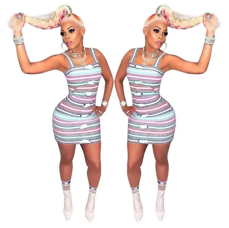 Женское сексуальное летнее мини платье без рукавов облегающее Клубное с низким