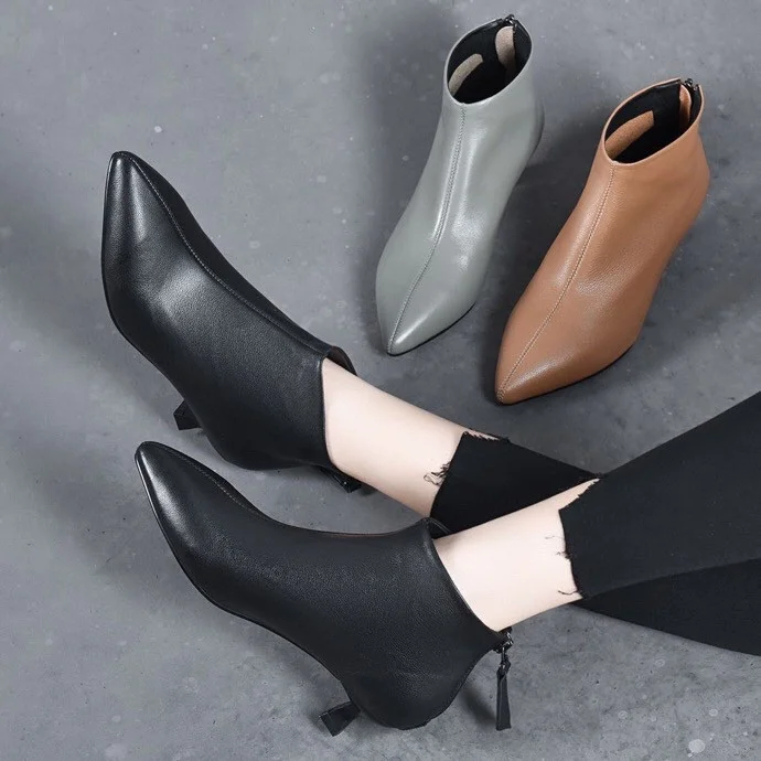 

2022Chelsea Boots Real Leather Stone Pattern High Street Fashion Square Toe Thick High Heel Zip Gorgeous Ankle Boots
