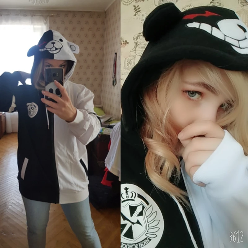Danganronpa Monokuma костюм косплей унисекс Толстовка Черный Белый Медведь Костюмы Пальто Куртка