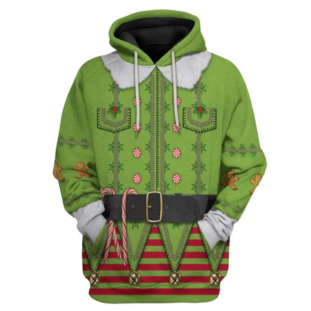 

Christmas Elf Hoodie Zip Up Sweatshirt Jacket Cosplay Adult Men Women Cardigan Pullover