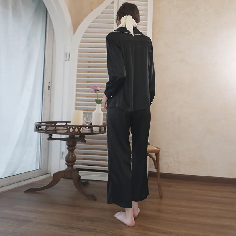 

Wasteheart Black Sexy Women Sleep Nightwear Suits Night Pajama Sets Sleepwear 2 Pieces Pants Homewear Plus Size V Neck