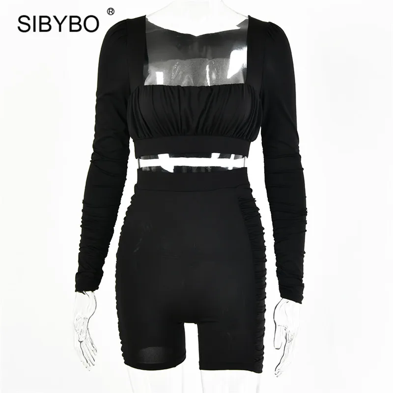 Женский спортивный костюм SIBYBO черный из двух предметов с квадратным вырезом и