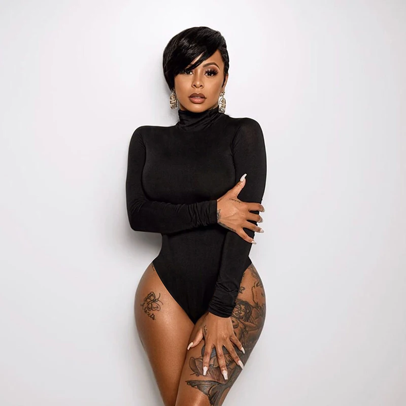 

New Women Black Long Sleeve Bodysuit Autumn Winter Turtleneck Bodysuit Womens Sexy Bodycon High Waist Romper Body Female HBT1047
