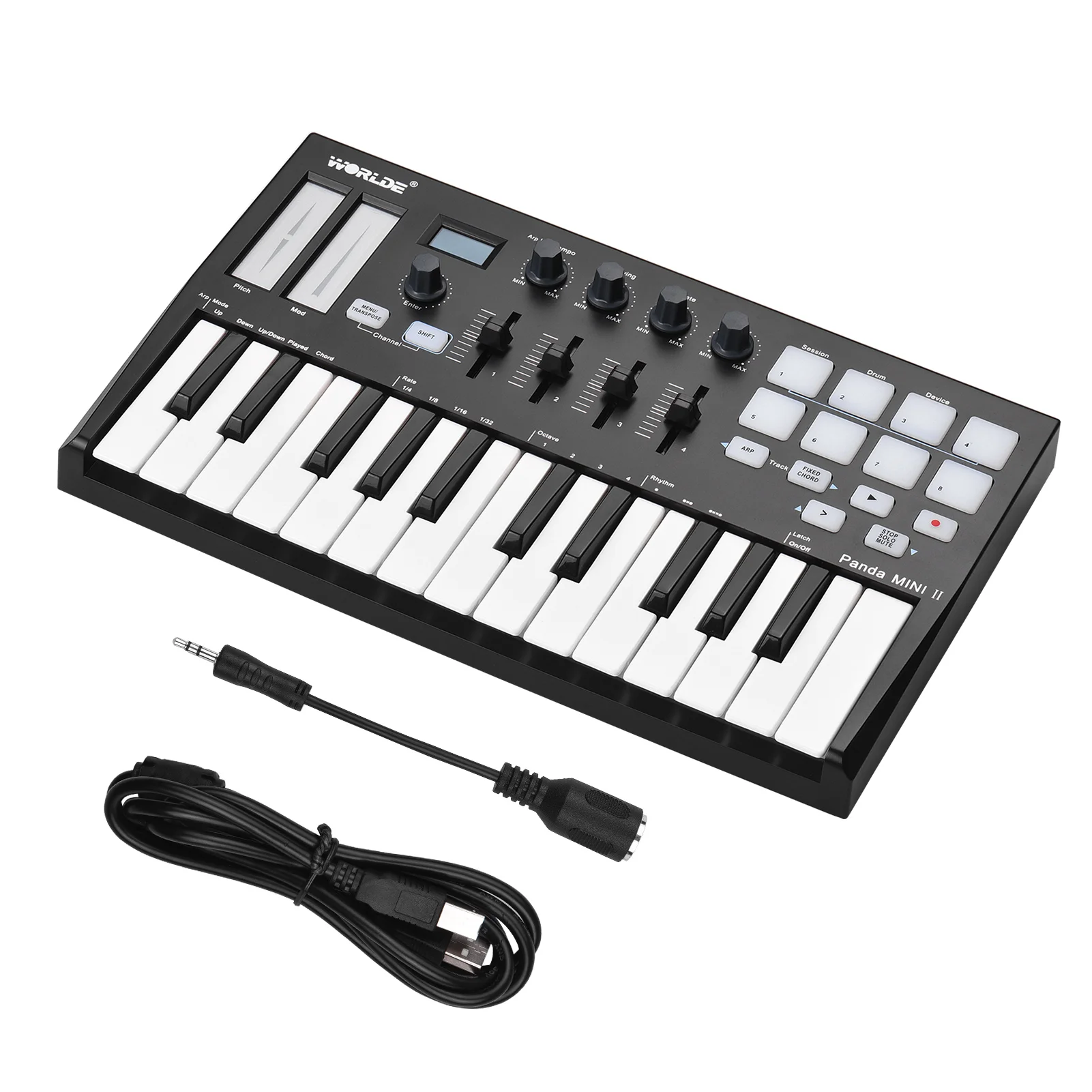 Портативный USB MIDI-контроллер WORLDE Panda MINI II 25 клавиш с 8 RGB-подсветками триггерные