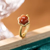s925 sterling silver southern red agate ring women retro simple flower lady temperament opening ring wedding jewelry k0056