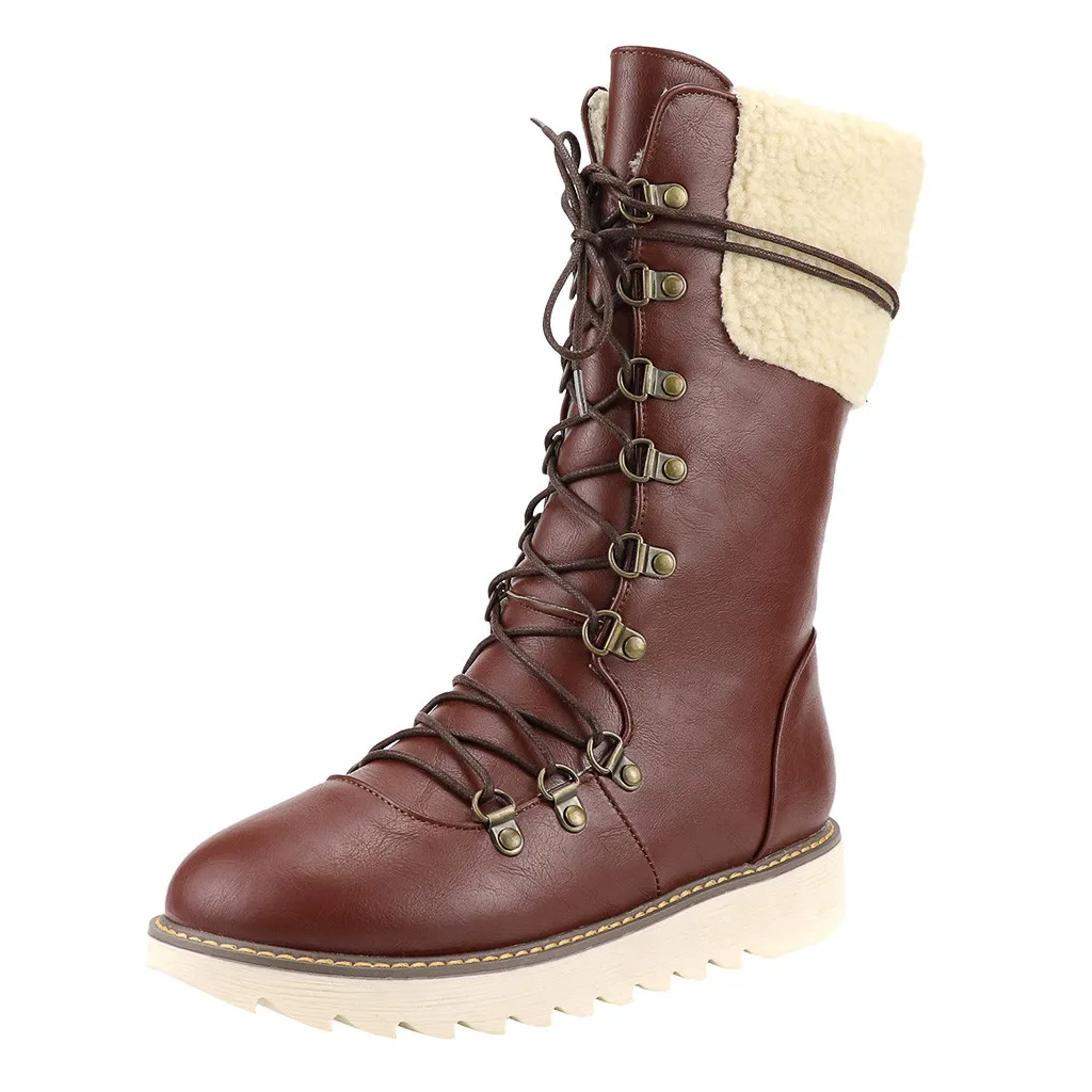 Теплые ботинки до середины икры на меху с плюшевой стелькой женская зимняя обувь