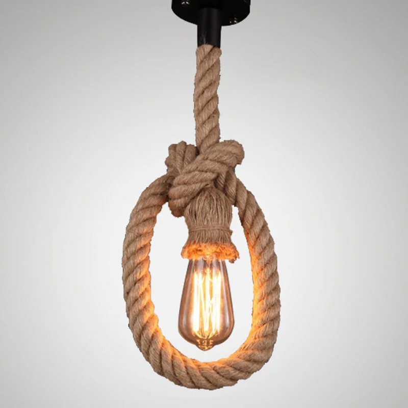 

Vintage Hemp Rope Pendant Lights Attic Personality Industrial Indoor Lightings For Loft/Living Room/Bar Retro Hanging Lamp