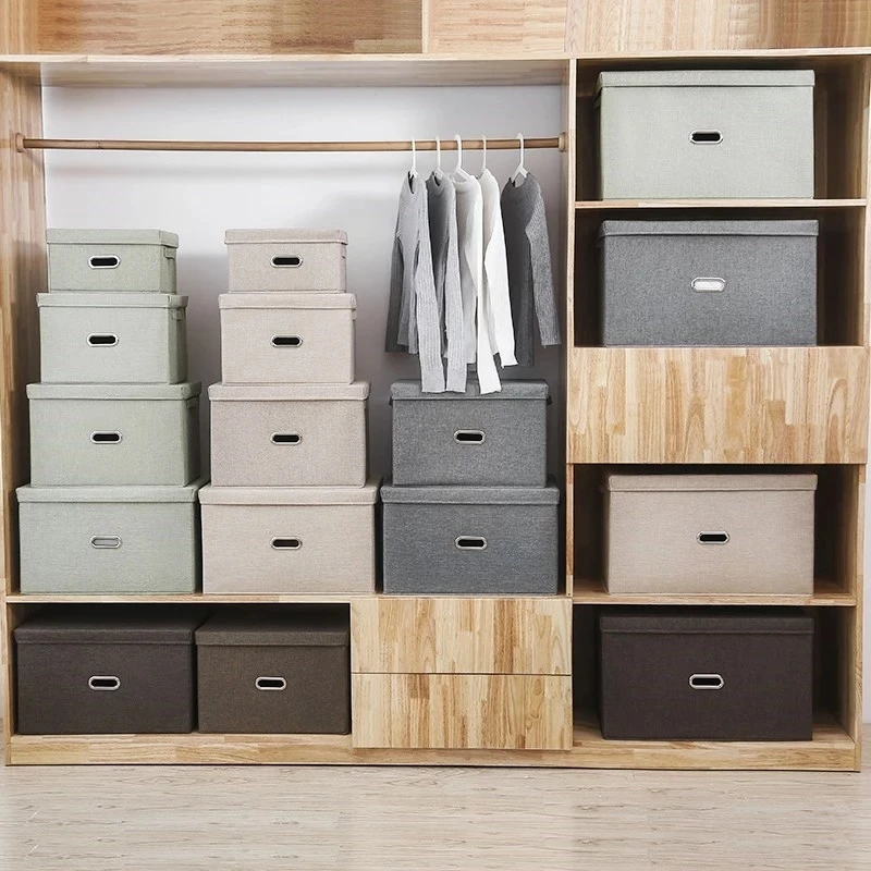 

Folding Linen Fabric Storage Boxes & Bins Home Storage Organizer With Lid For Toy Clothes Underwear