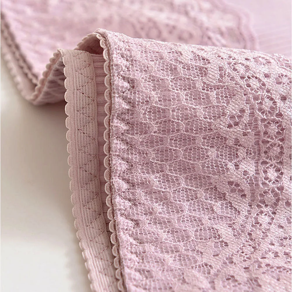 4pcs High-Rise Women's Cotton Panties Sexy Lace Underwear Seamless Tummy Briefs Solid Color Ladies Antibacterial Triangle Shorts