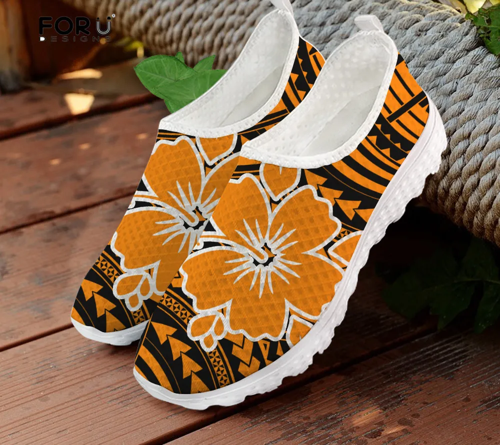 

FORUDESIGNS Vintage Hibiscus Flowers Printing Women's Slip On Mesh Shoes Female High Quality Slip On Walking Shoes Beach Loafers
